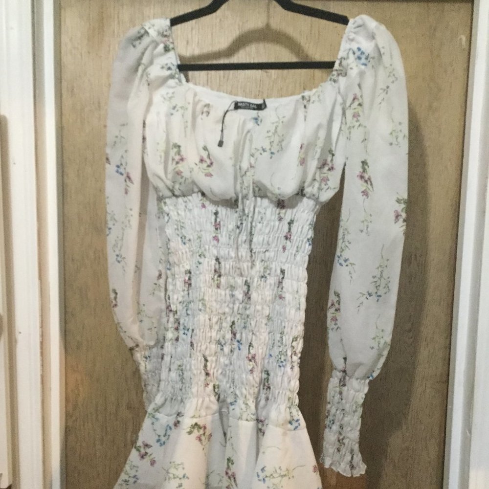 NWOT Nasty Gal mini dress  sheered bodice light floral size US 6
